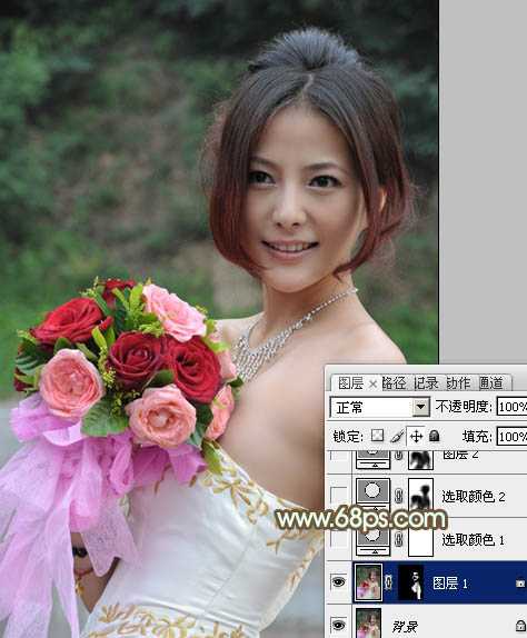 Photoshop将美女婚片调出柔美的秋季黄褐色效果