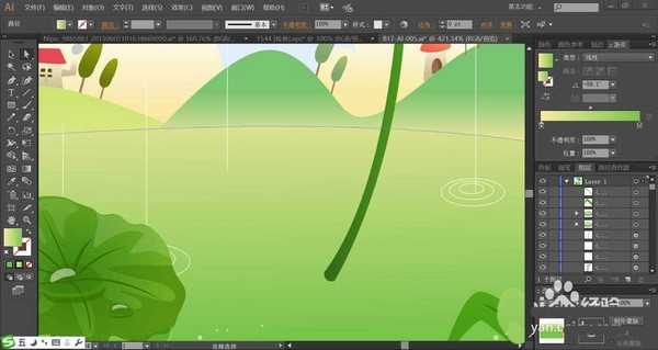 ai怎么绘制荷塘下雨的背景矢量图?