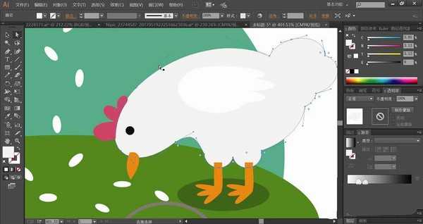 ai怎么手绘撒米喂鸡的插画图? ai画小鸡吃食矢量图的技巧